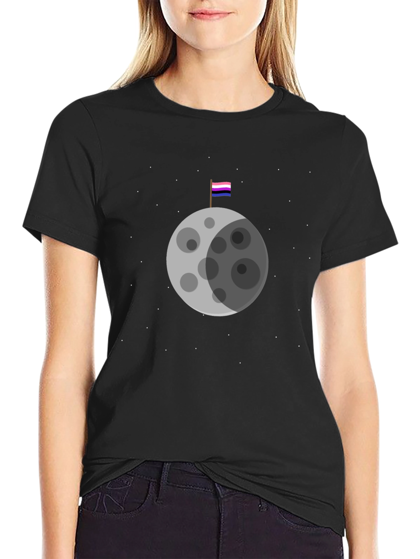 Black Omnisexual Pride Moon T-Shirt view 2