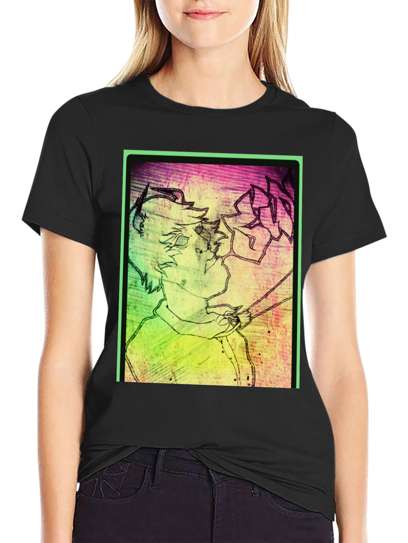 Black Abstract Graphic Print Black T-Shirt view 2