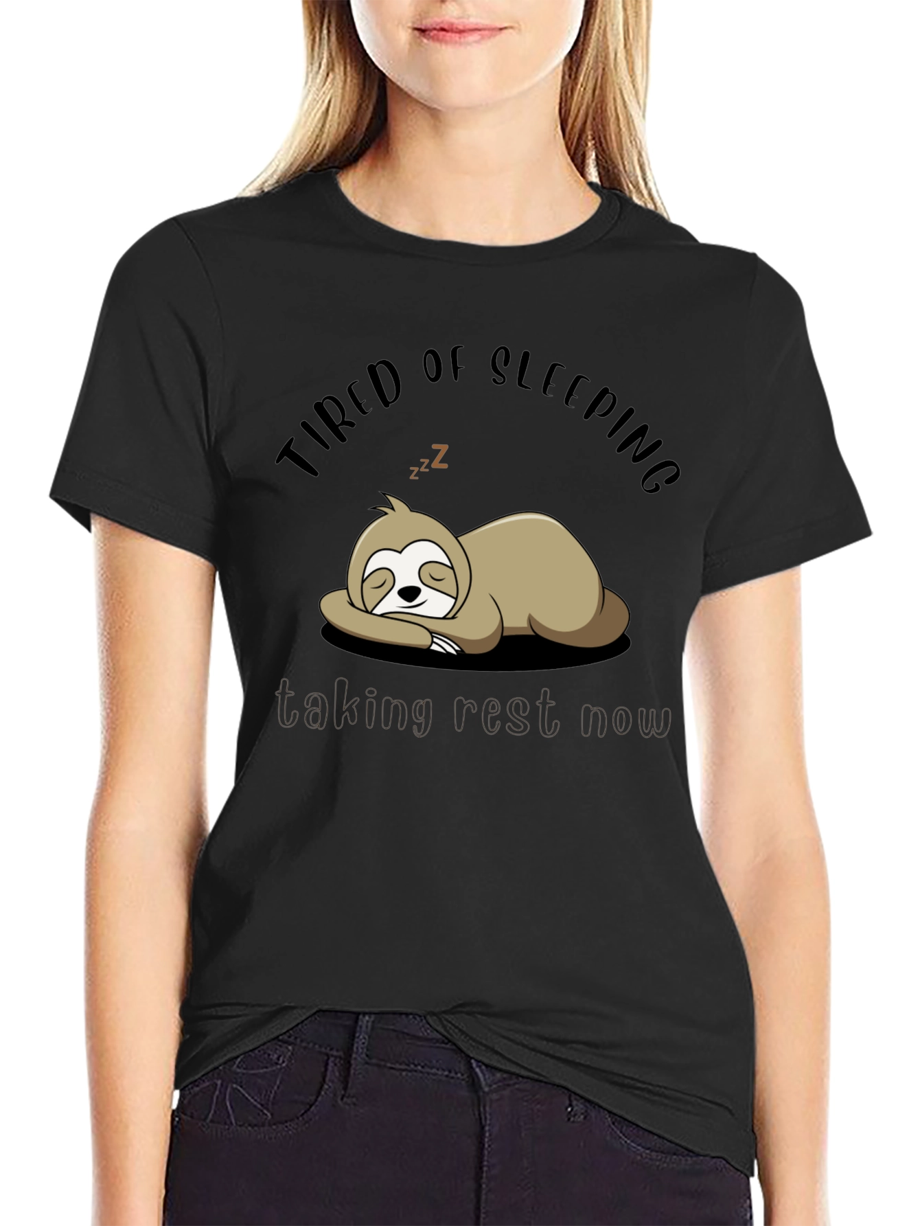 Black Tired of Sleeping Sloth T-Shirt - Taking Rest Now! view 2