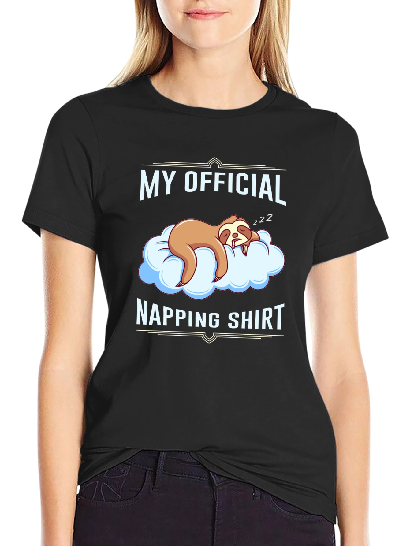 Black Sloth Napping Shirt - Funny Sleep T-Shirt view 2