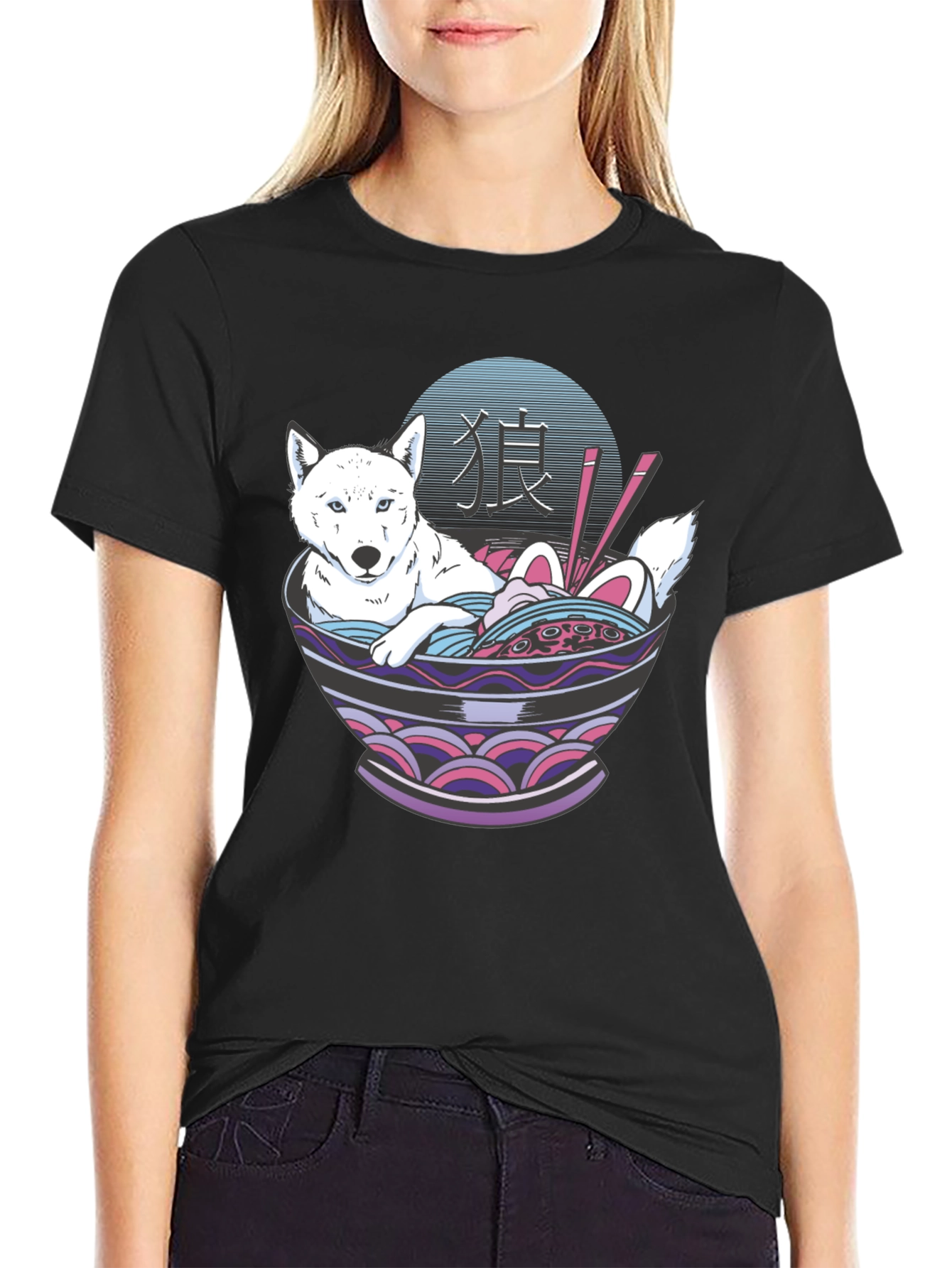 Black Ramen Dog Graphic T-Shirt - Unisex Casual Tee view 2