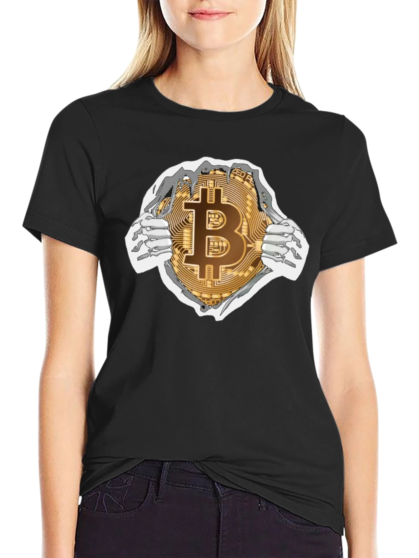 Black Bitcoin Ripped T-Shirt Crypto Currency Tee view 2