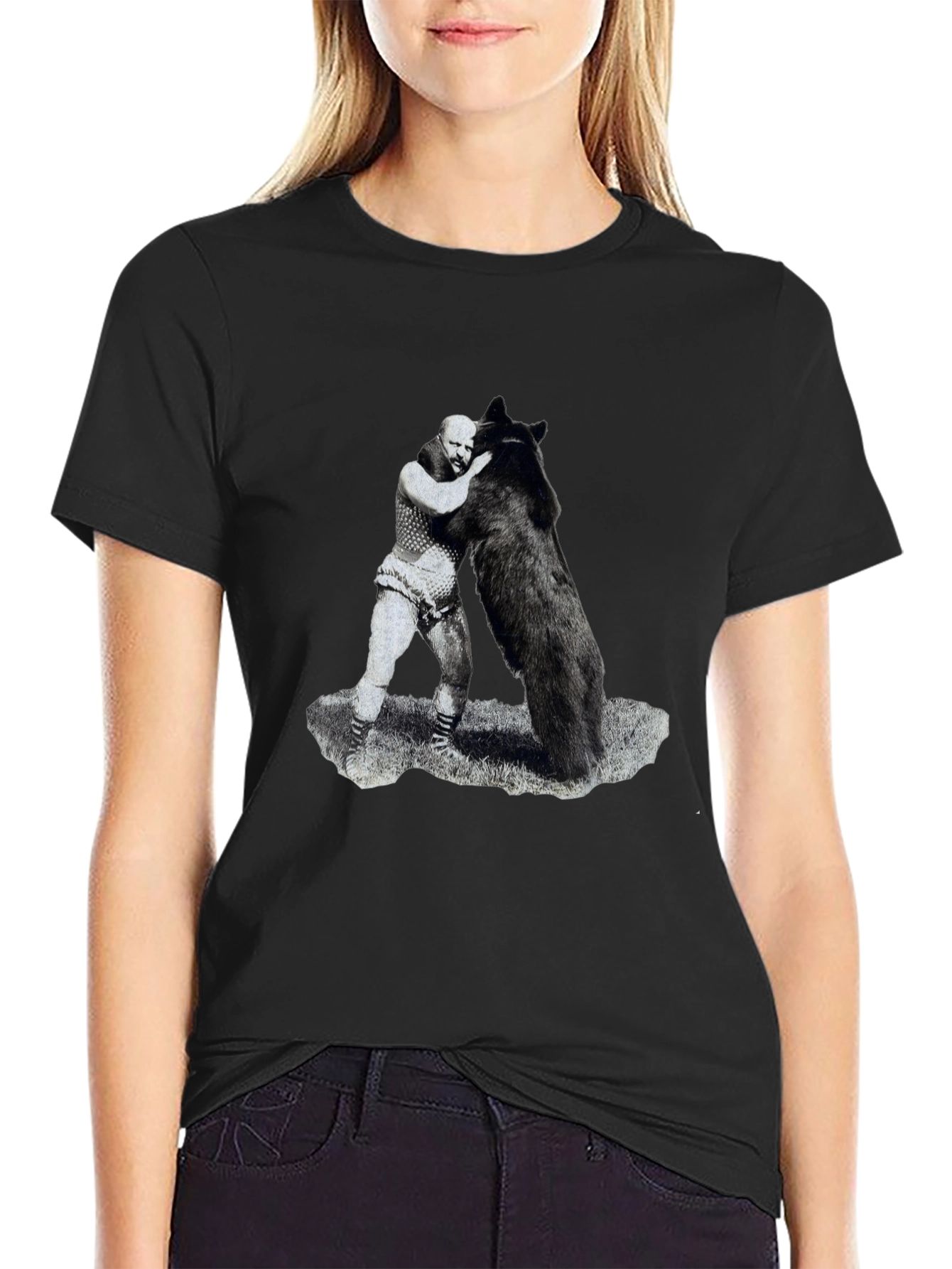 Black Man vs Bear Graphic T-Shirt - Black view 2