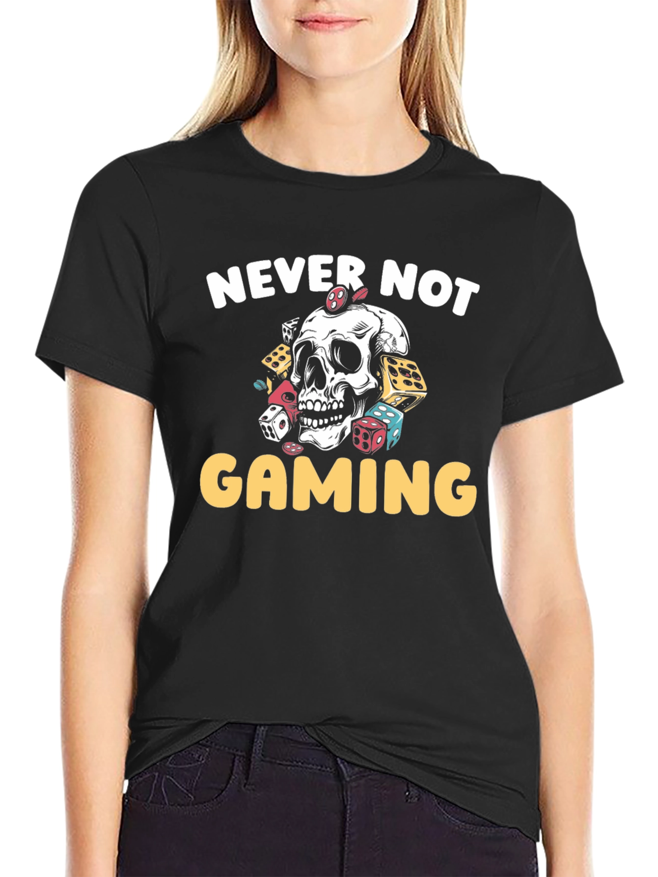 Never Not Gaming T-Shirt - Skull & Dice Design - 2