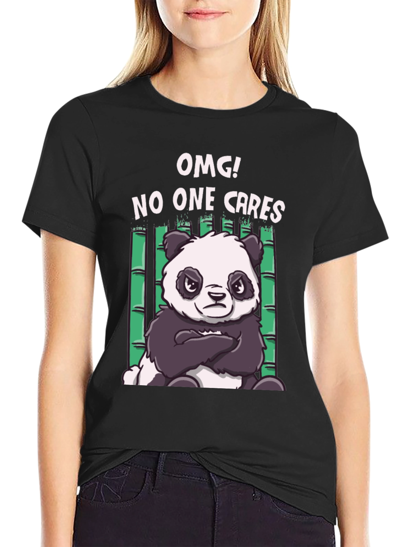 Black OMG! No One Cares Panda T-Shirt view 2