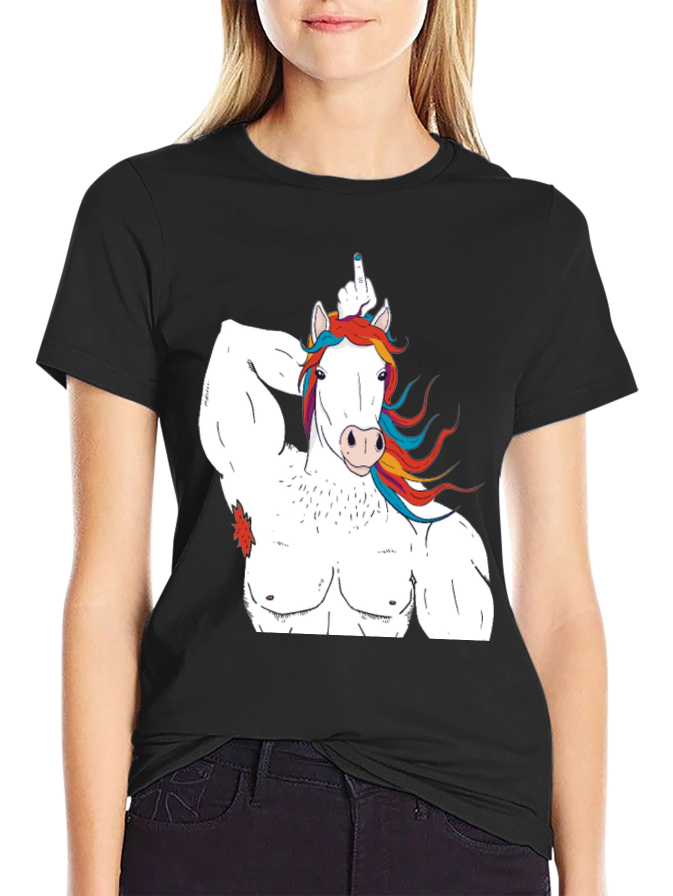 Black Unicorn Bodybuilder Funny Graphic T-Shirt view 2