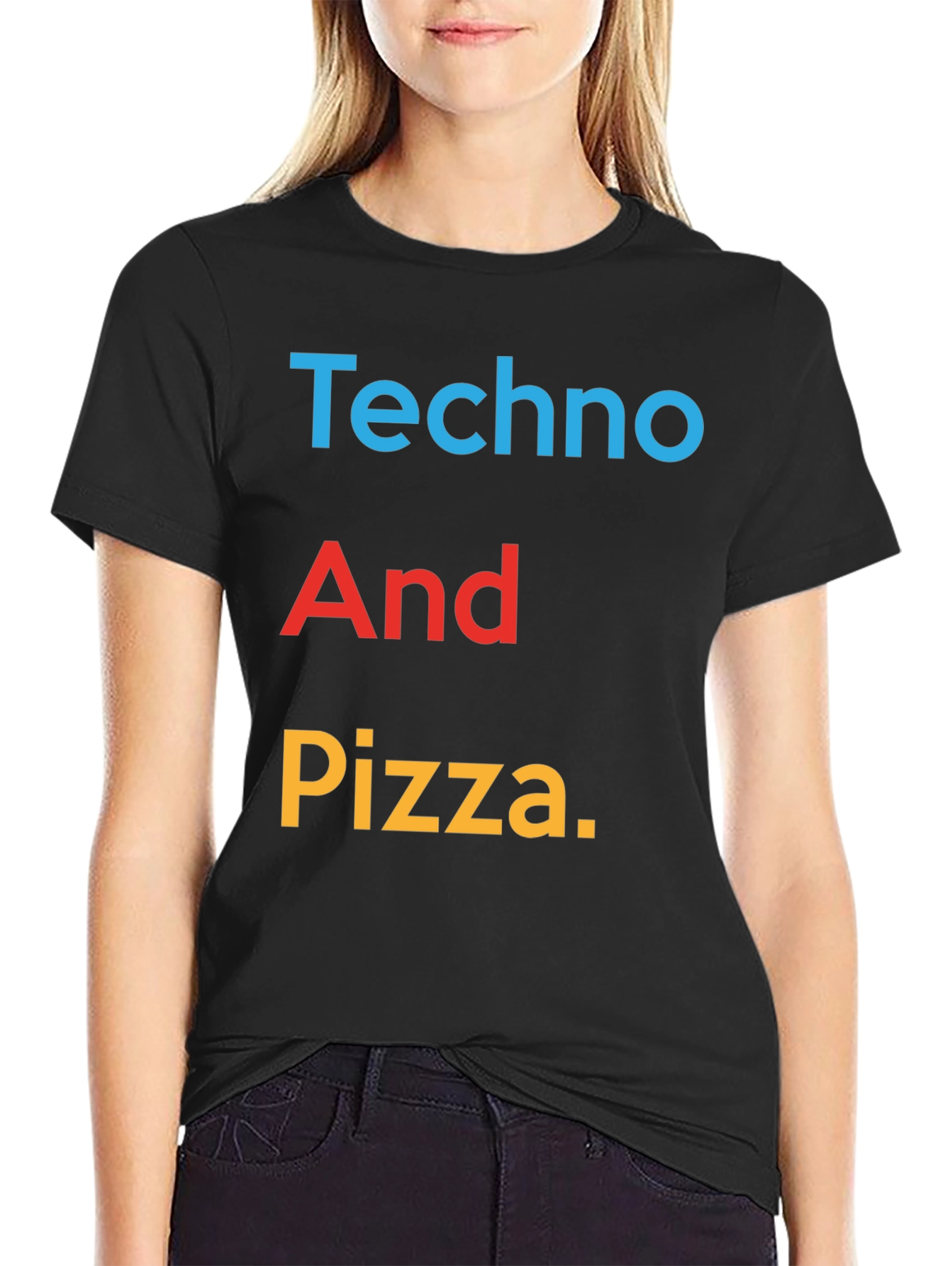 Black Techno And Pizza Graphic Tee view 2