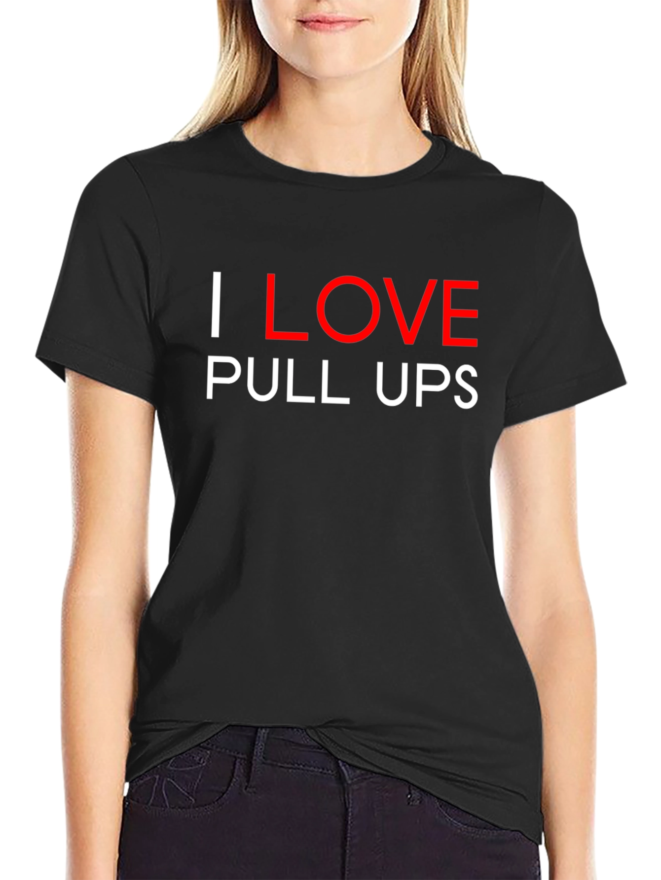 Black I Love Pull Ups Graphic Tee Black Cotton view 2
