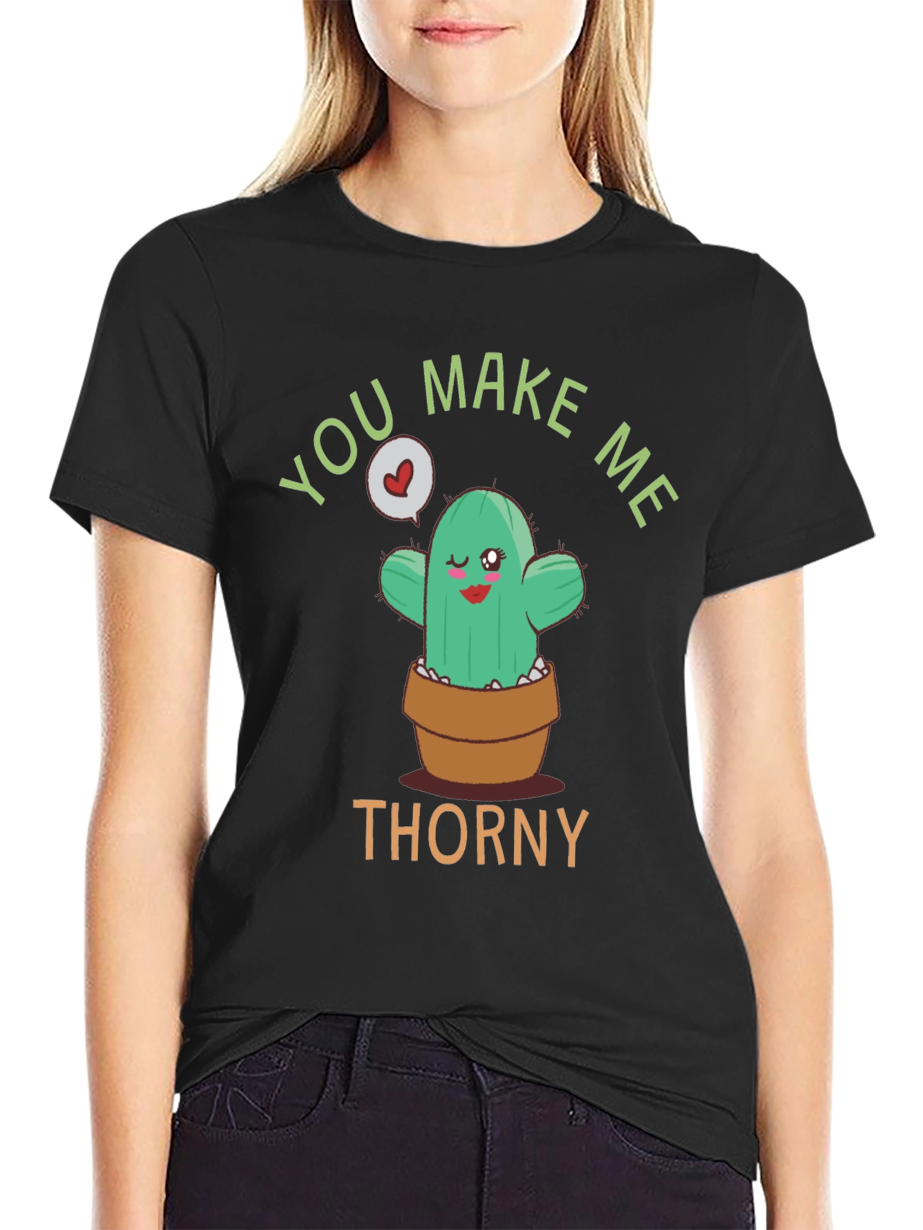 Black You Make Me Thorny T-Shirt - Cute Cactus Graphic Tee view 2