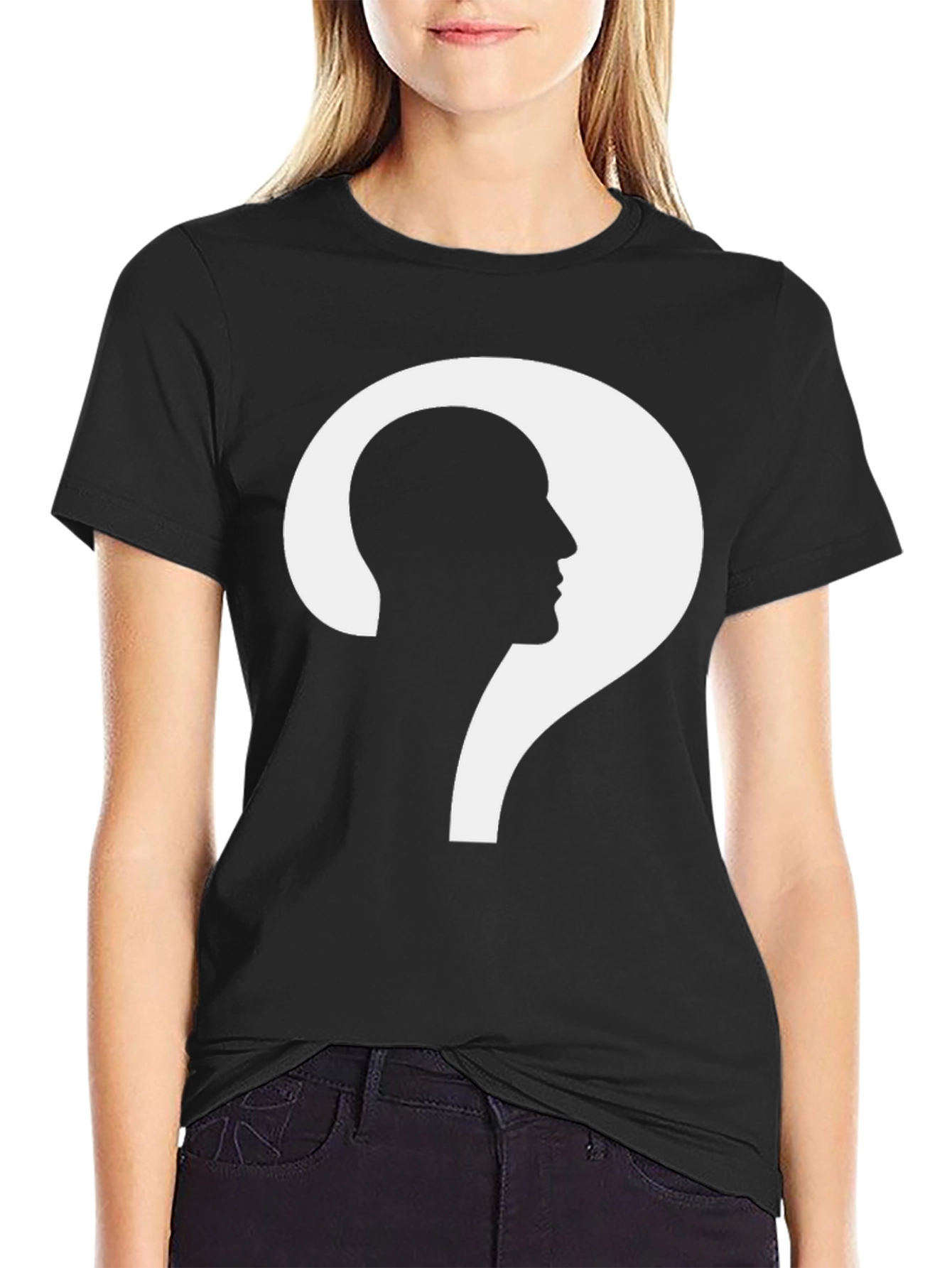 Black The Question Head T-Shirt - Stylish Black Tee view 2
