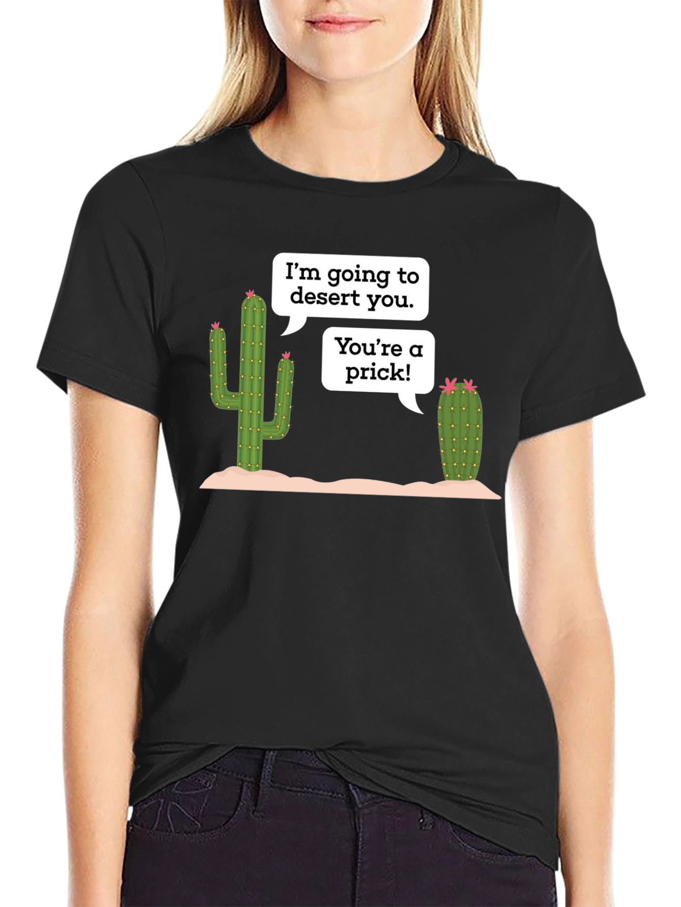 Black Desert Humor T-Shirt: Prickly Cactus Conversation view 2