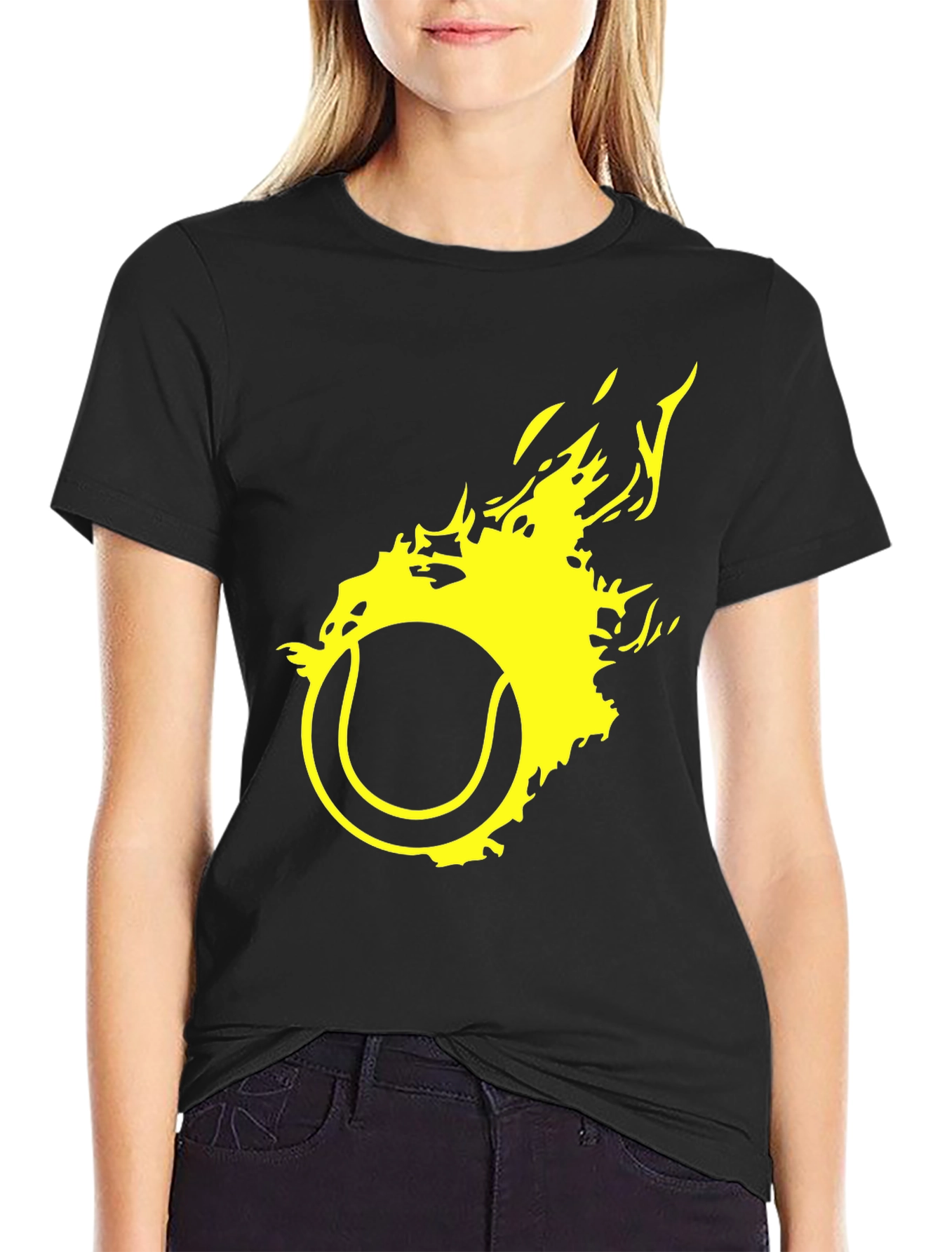 Black Fiery Tennis Ball Graphic T-Shirt view 2