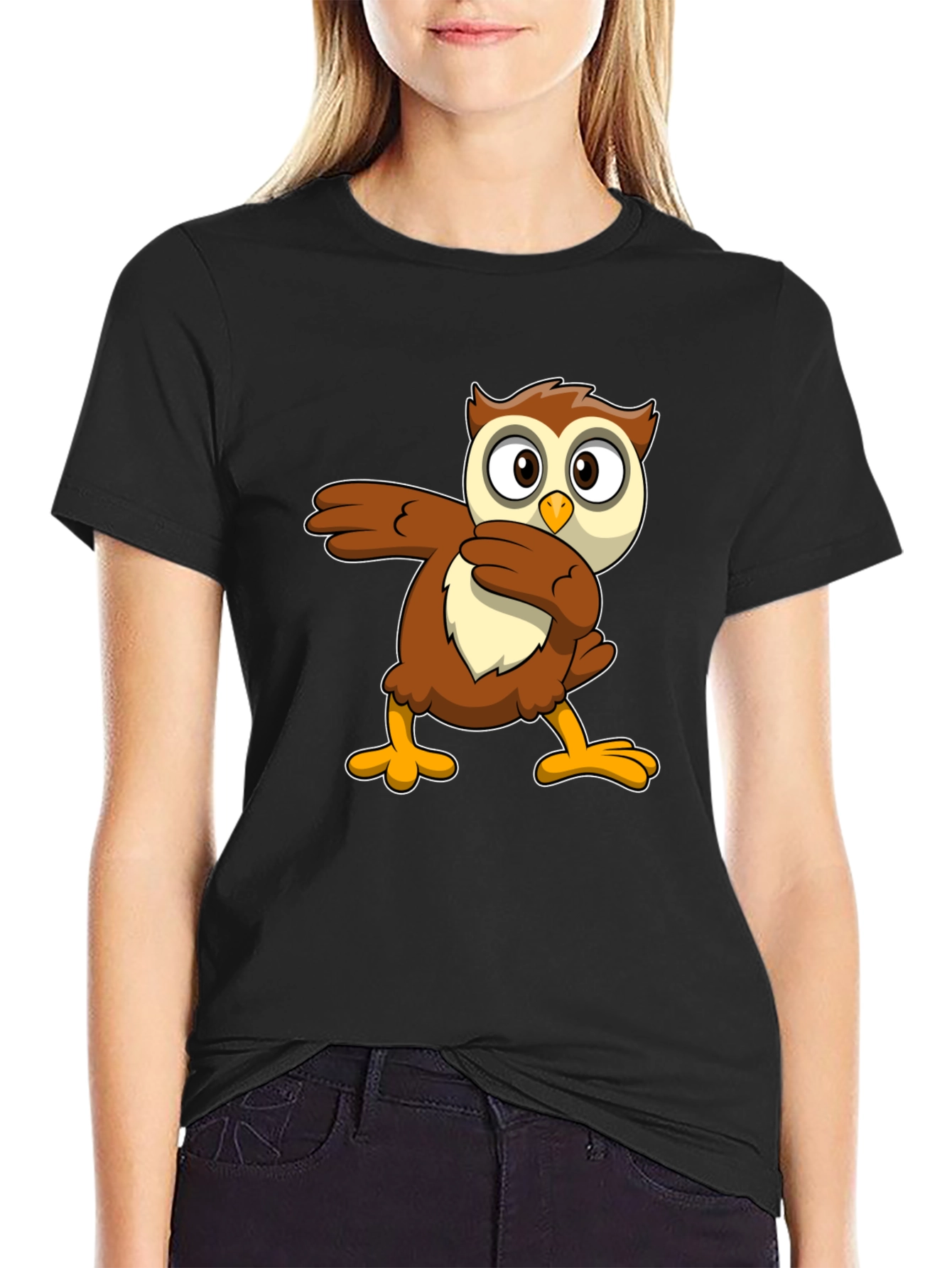 Black Funny Owl Dab Dance Graphic T-Shirt view 2
