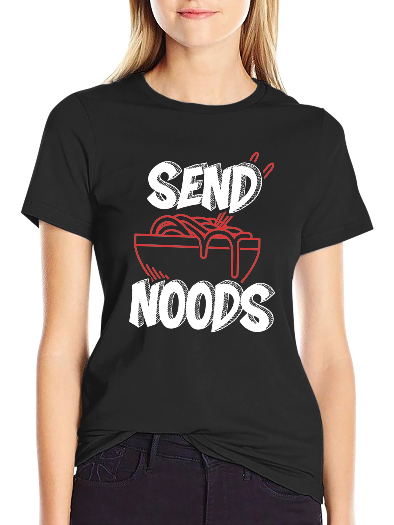 Black Send Noods Graphic Tee - Funny Ramen Shirt view 2