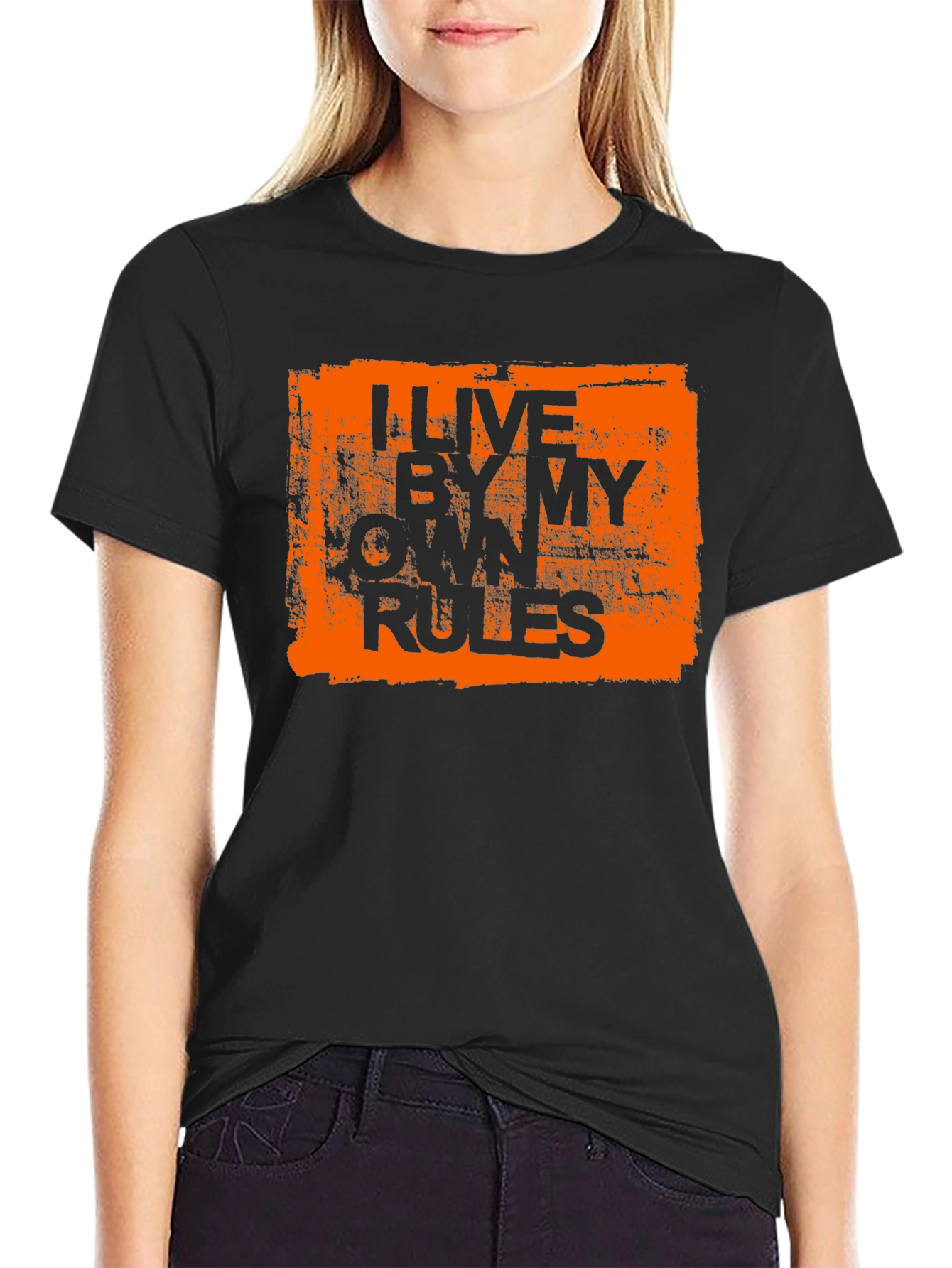 Black I Live By My Own Rules Graphic Tee - Black view 2