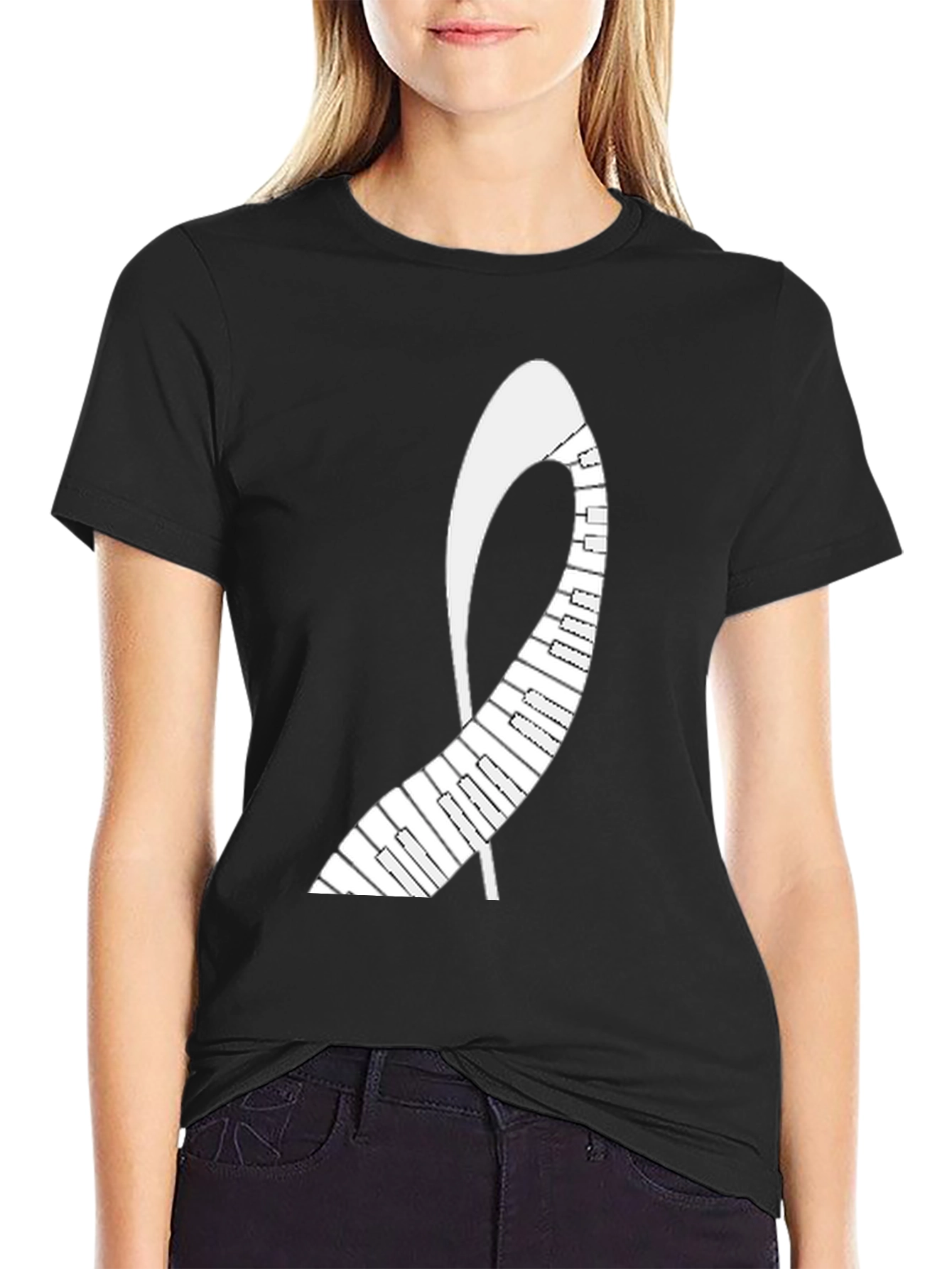 Black Piano Keys Abstract Graphic Tee - Black Unisex T-Shirt view 2