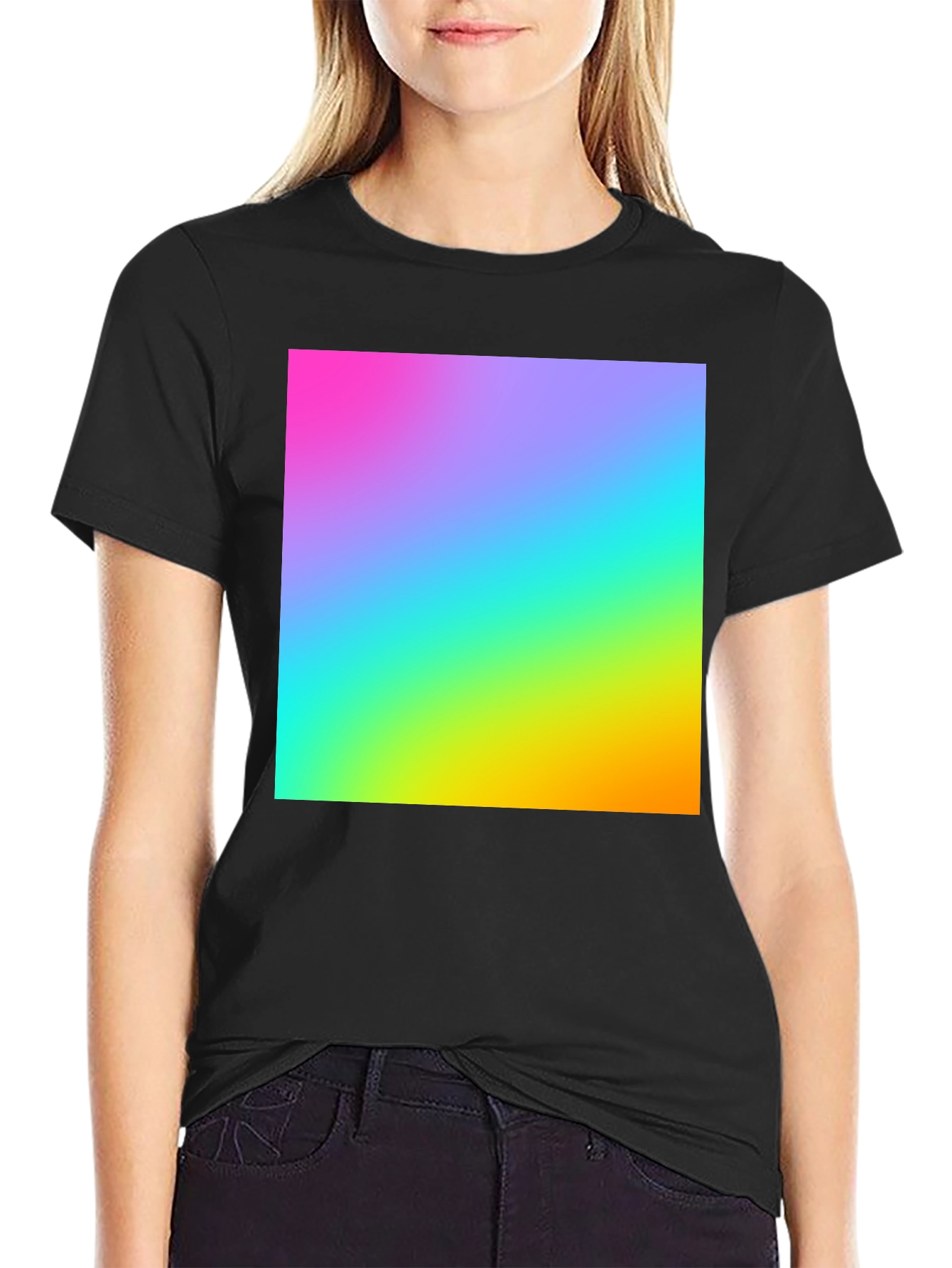 Black Gradient T-Shirt - Vibrant Rainbow Design view 2