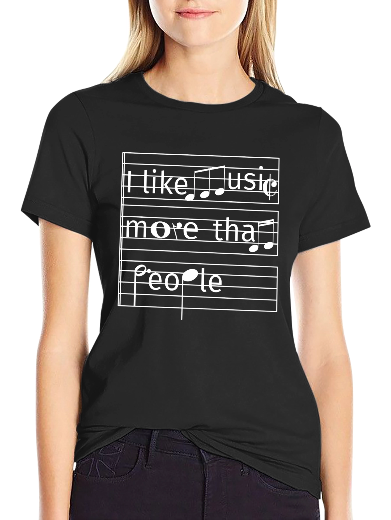 Black I Like Music More Than People T-Shirt view 2