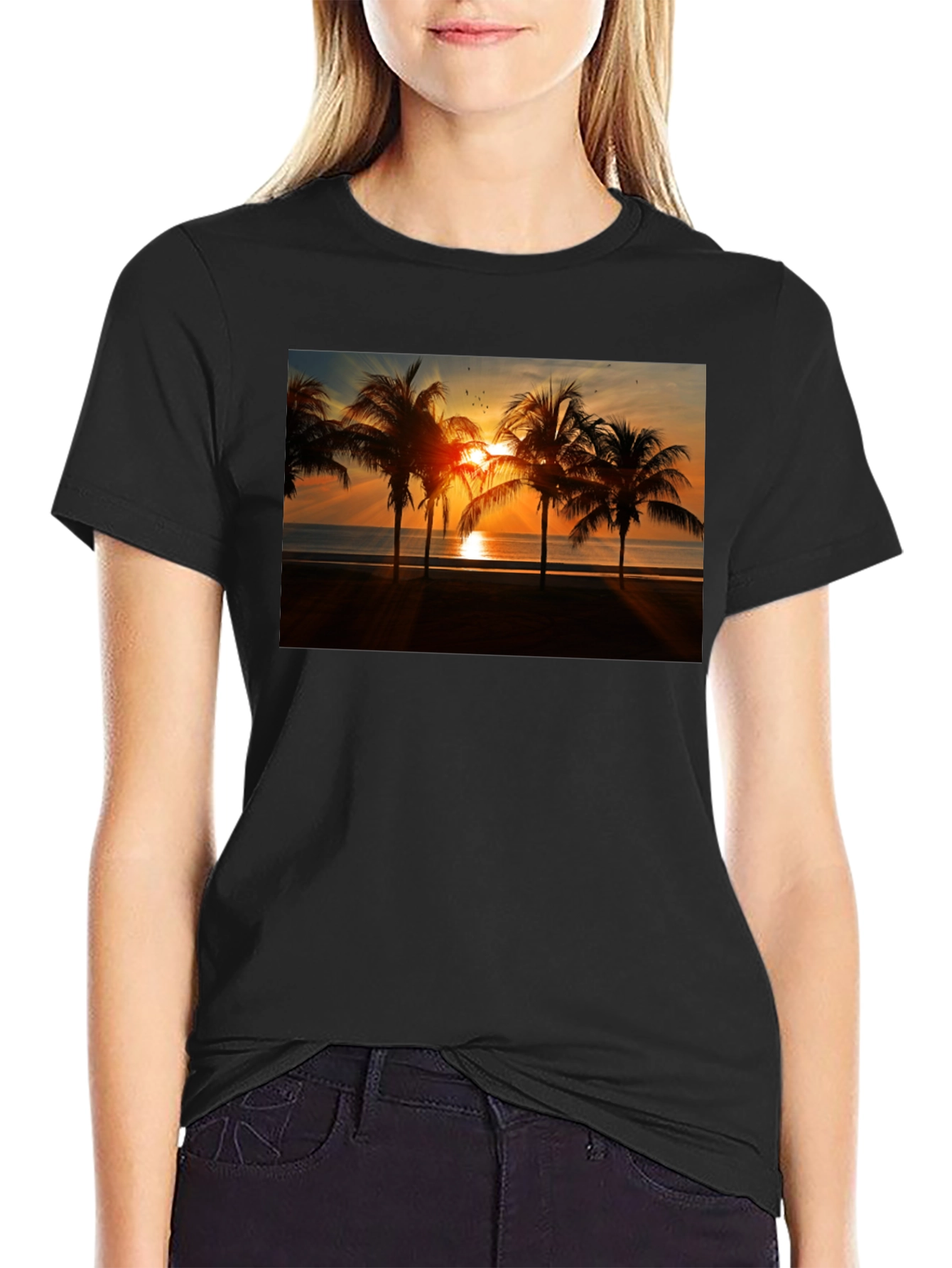 Black Sunset Palm Tree Graphic Tee view 2
