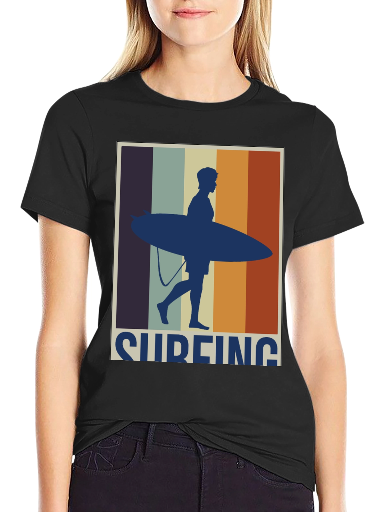 Black Surfing Retro T-Shirt - Stylish Graphic Tee view 2