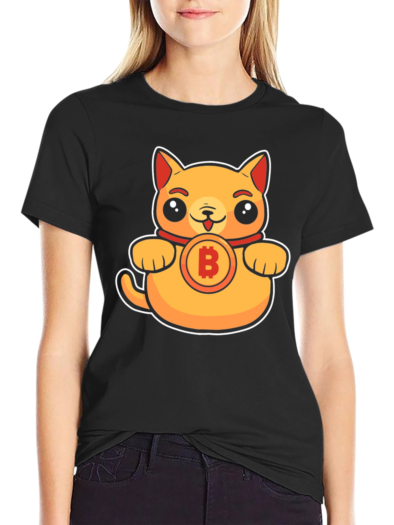Black Bitcoin Kitty T-Shirt - Crypto Cat Tee view 2