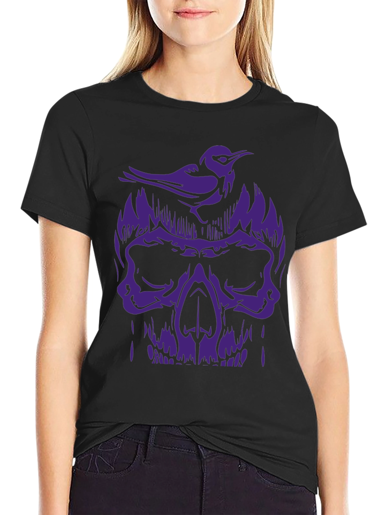 Black Skull & Bird Graphic Tee - Men's Black T-Shirt view 2