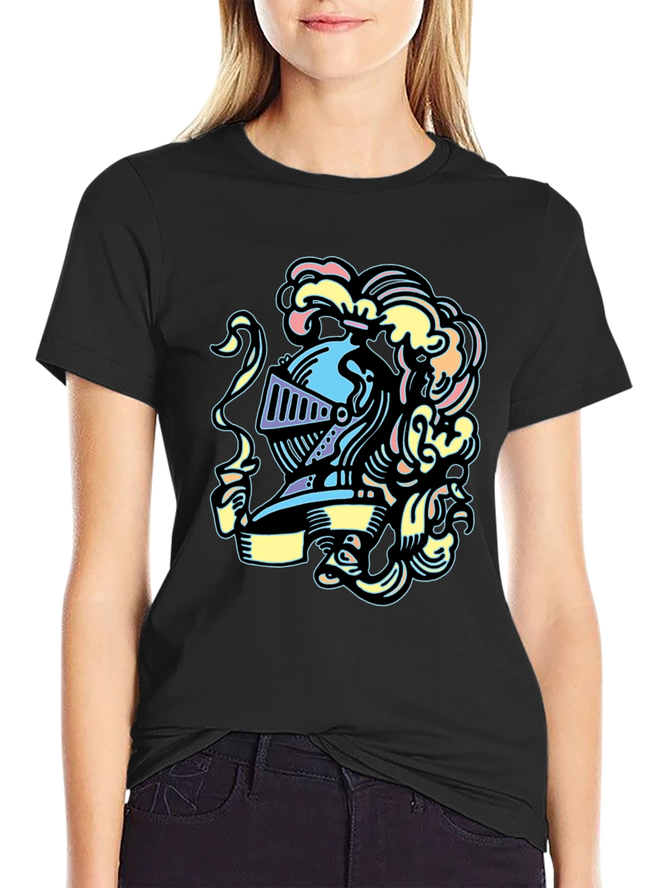 Black Knight Helmet Graphic Tee - Stylish and Unique Design view 2