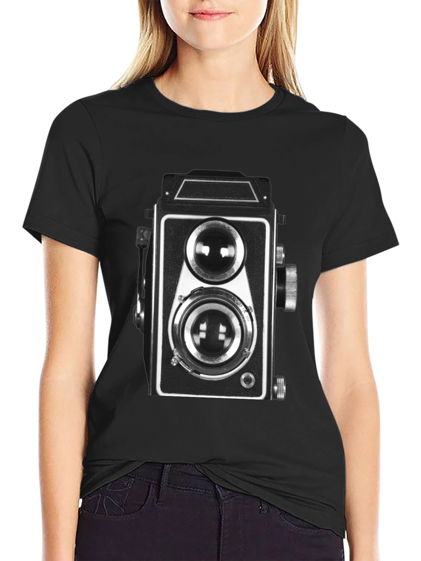 Black Vintage Camera Graphic Tee - Classic Black T-Shirt view 2