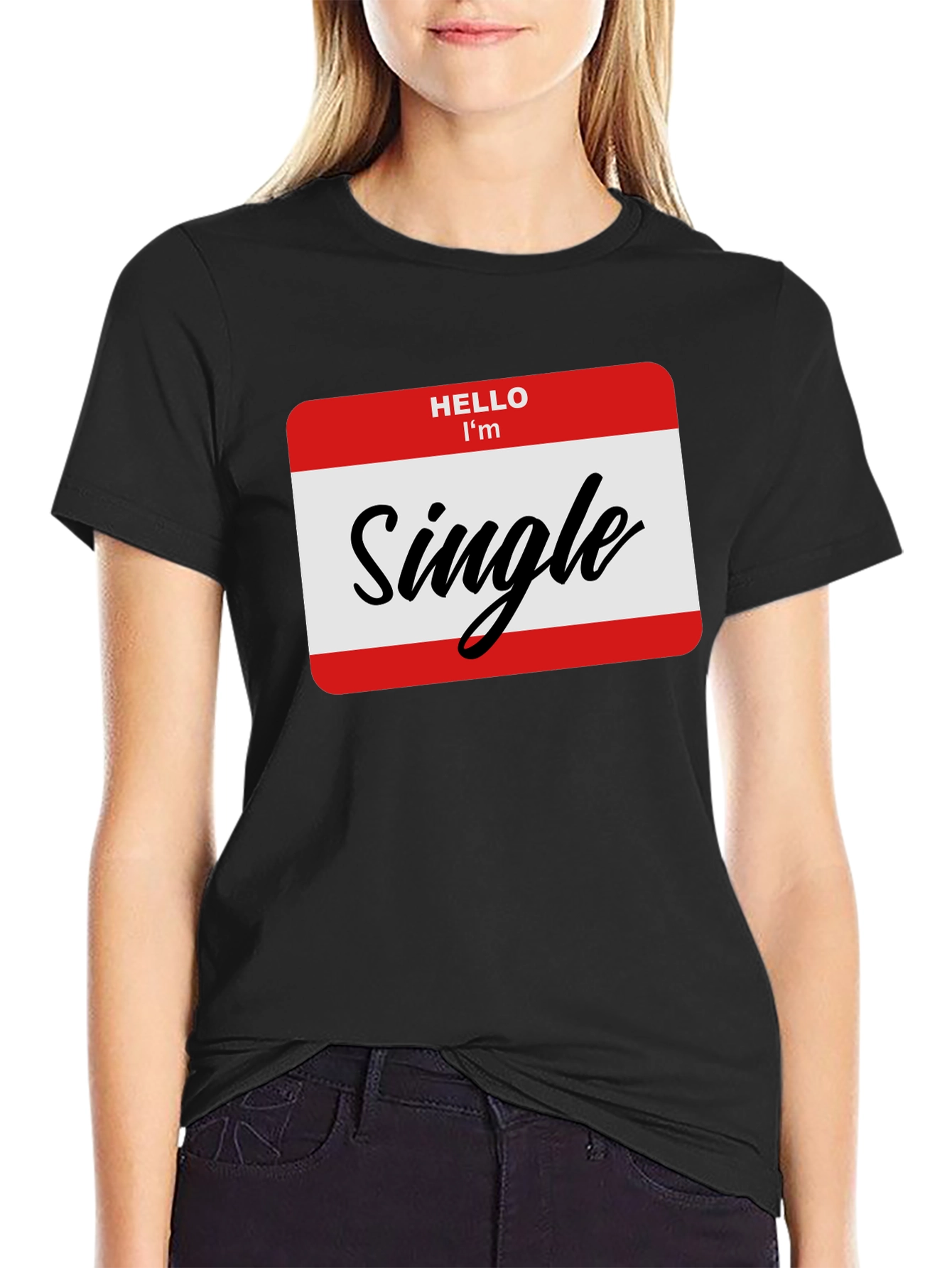 Black Hello I'm Single T-Shirt - Black, Funny, Dating Tee view 2