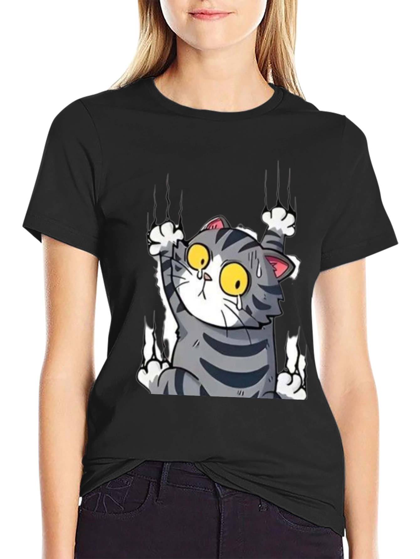 Black Cat Scratch T-Shirt - Funny Graphic Tee view 2