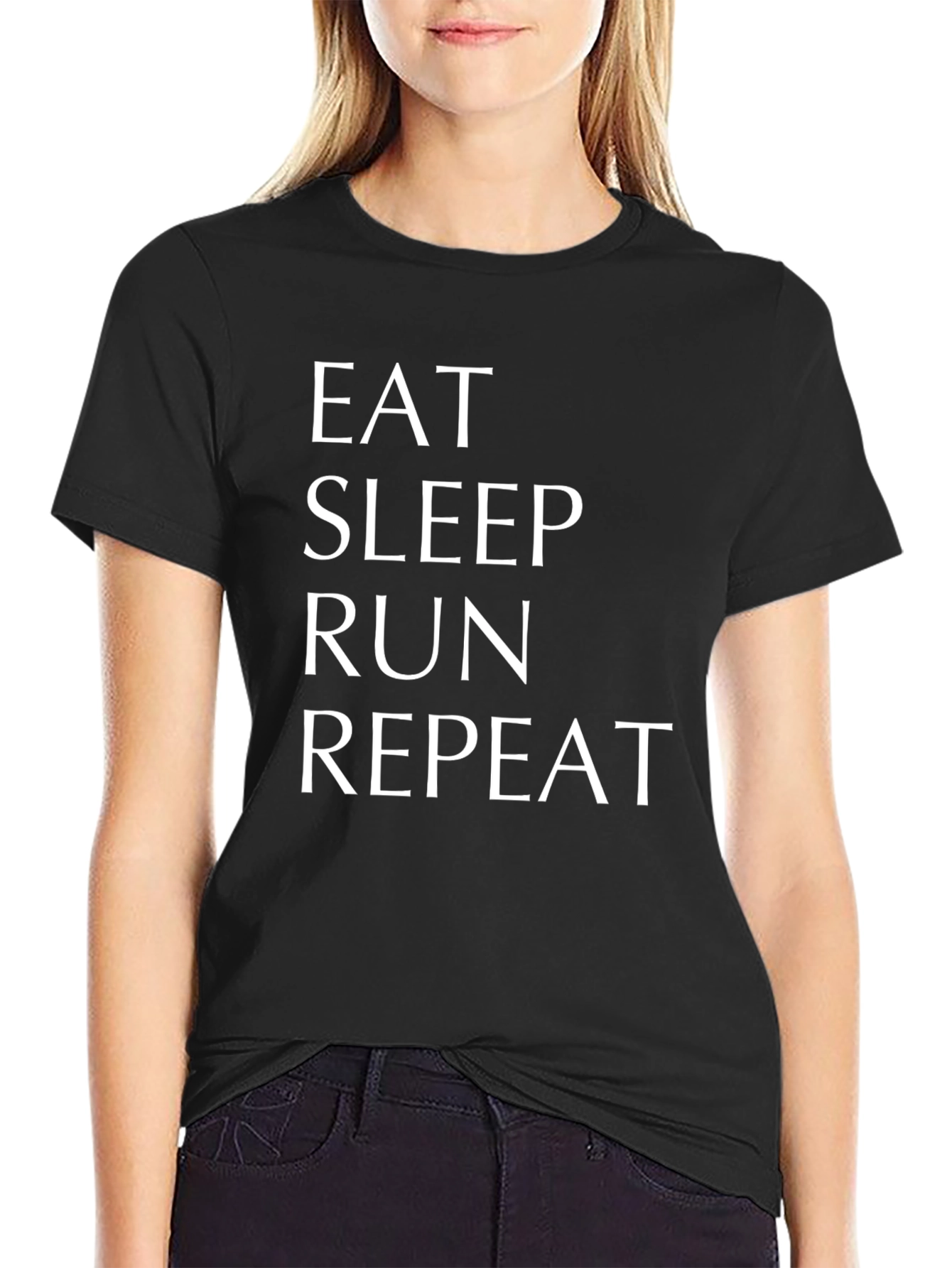 Black Eat Sleep Run Repeat Graphic Tee - Black view 2