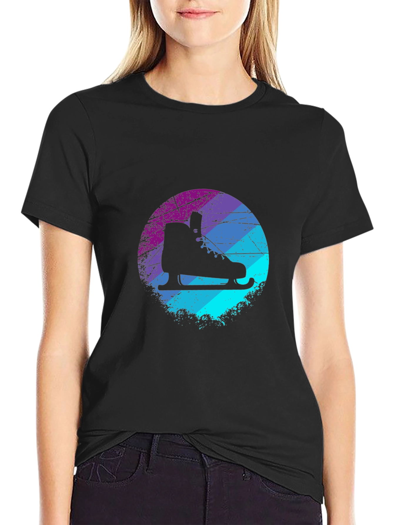 Black Retro Ice Skate Graphic Tee - Cool Skater Style view 2