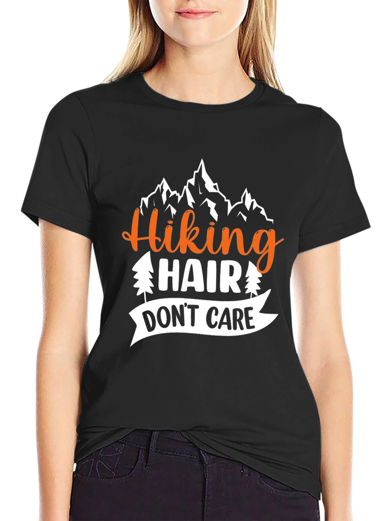 Black Hiking Hair Don't Care Graphic T-Shirt view 2