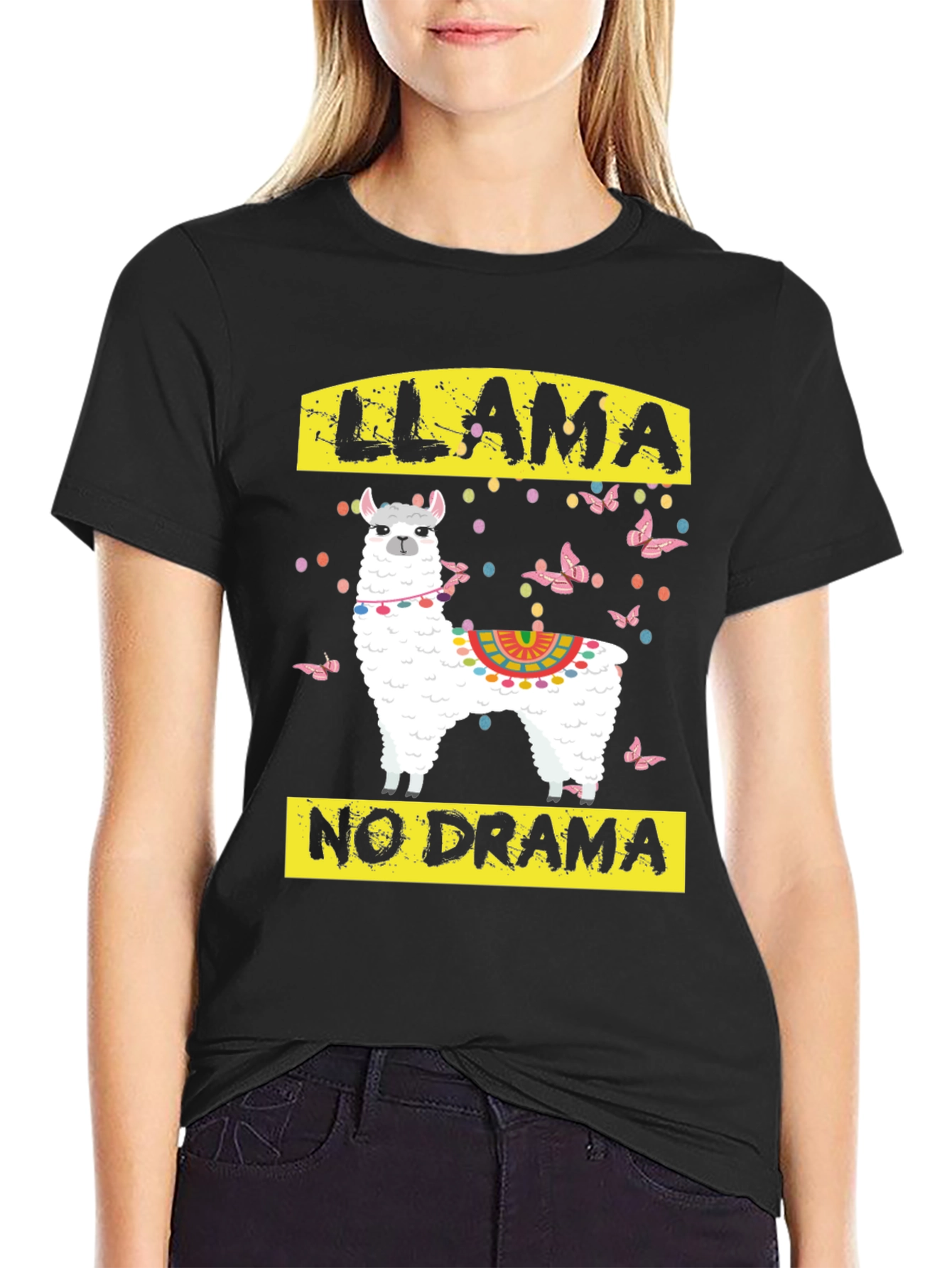 Black Llama No Drama Graphic T-Shirt view 2