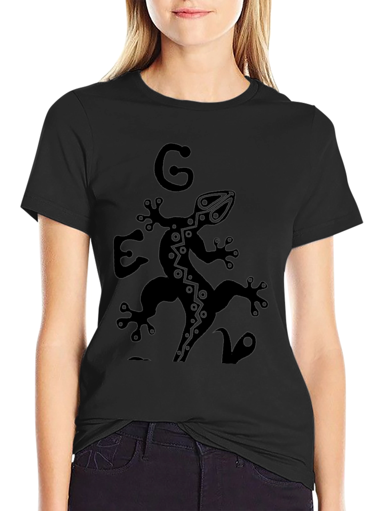 Black Tribal Gecko Graphic Tee - Black view 2