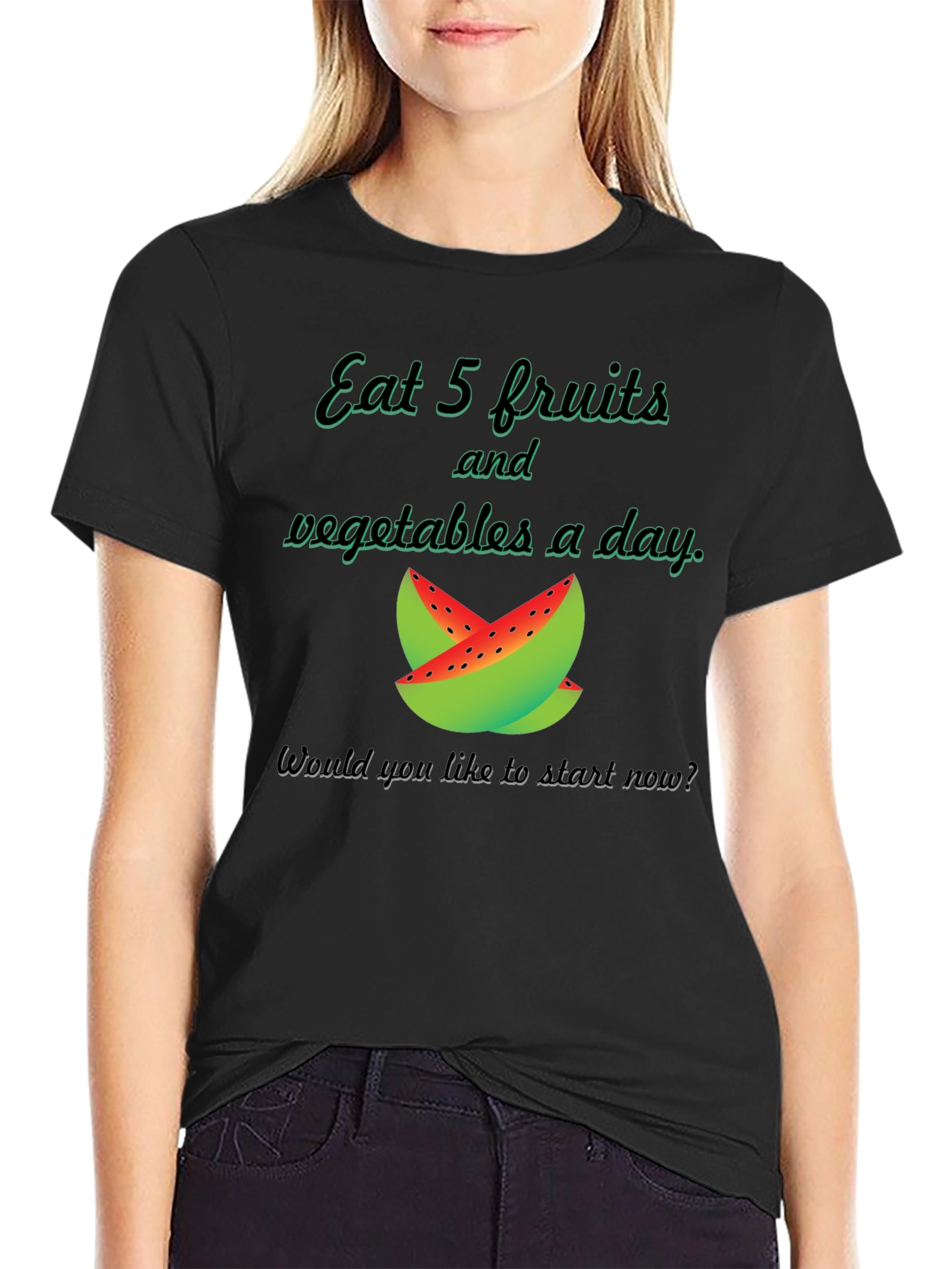 Black Eat 5 Fruits & Vegetables T-Shirt view 2
