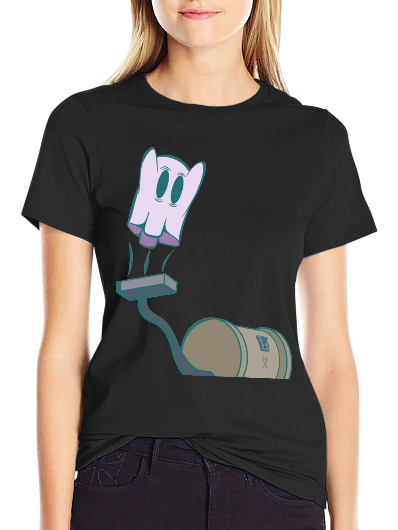 Black Ghost Vacuum Cartoon Graphic T-Shirt view 2