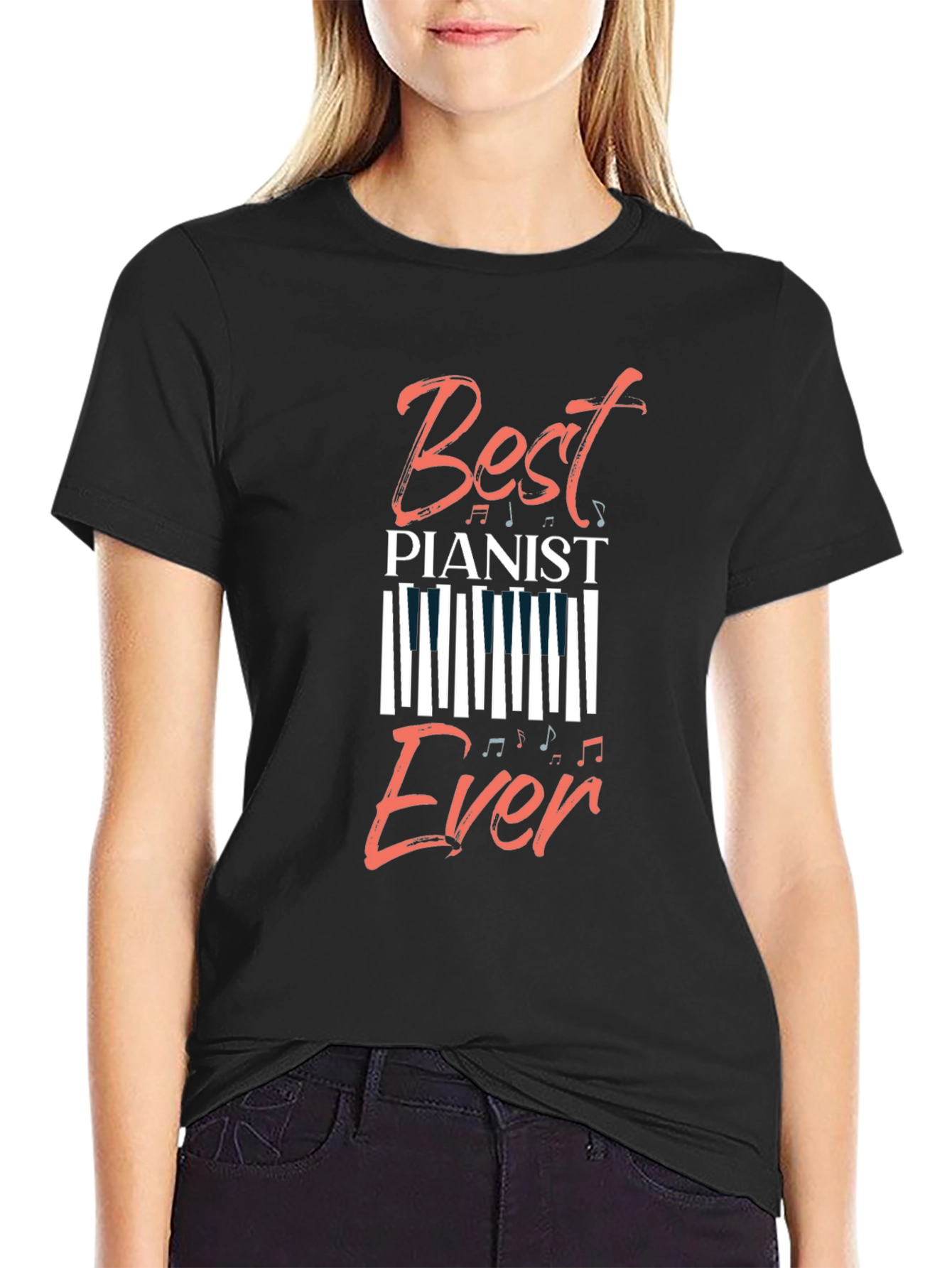 Black Best Pianist Ever Graphic Tee - Music Lover T-Shirt view 2