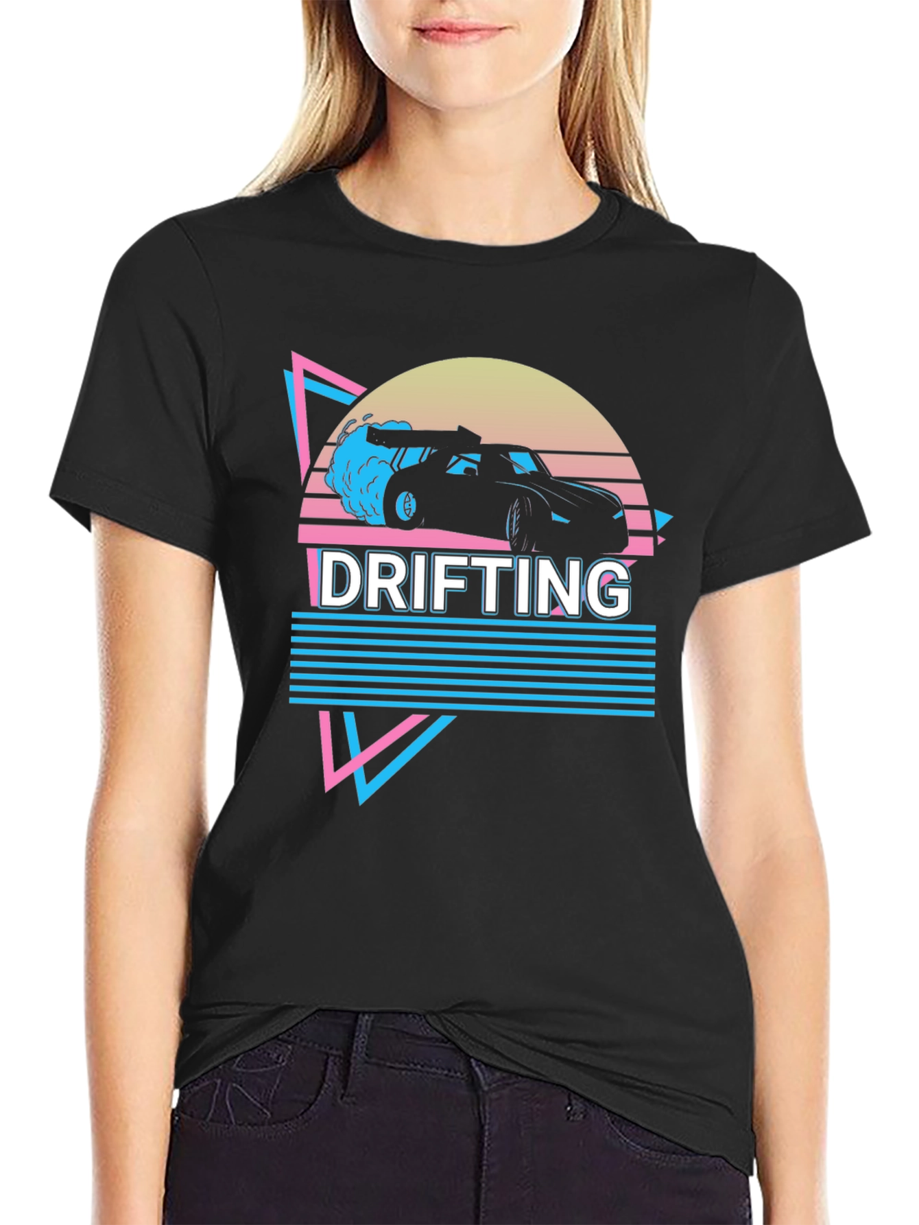 Black Drifting Car Graphic Tee Retro Style view 2