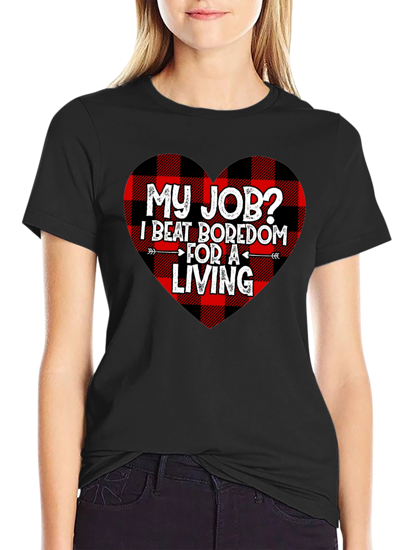 Black Beat Boredom T-Shirt - Buffalo Plaid Heart view 2