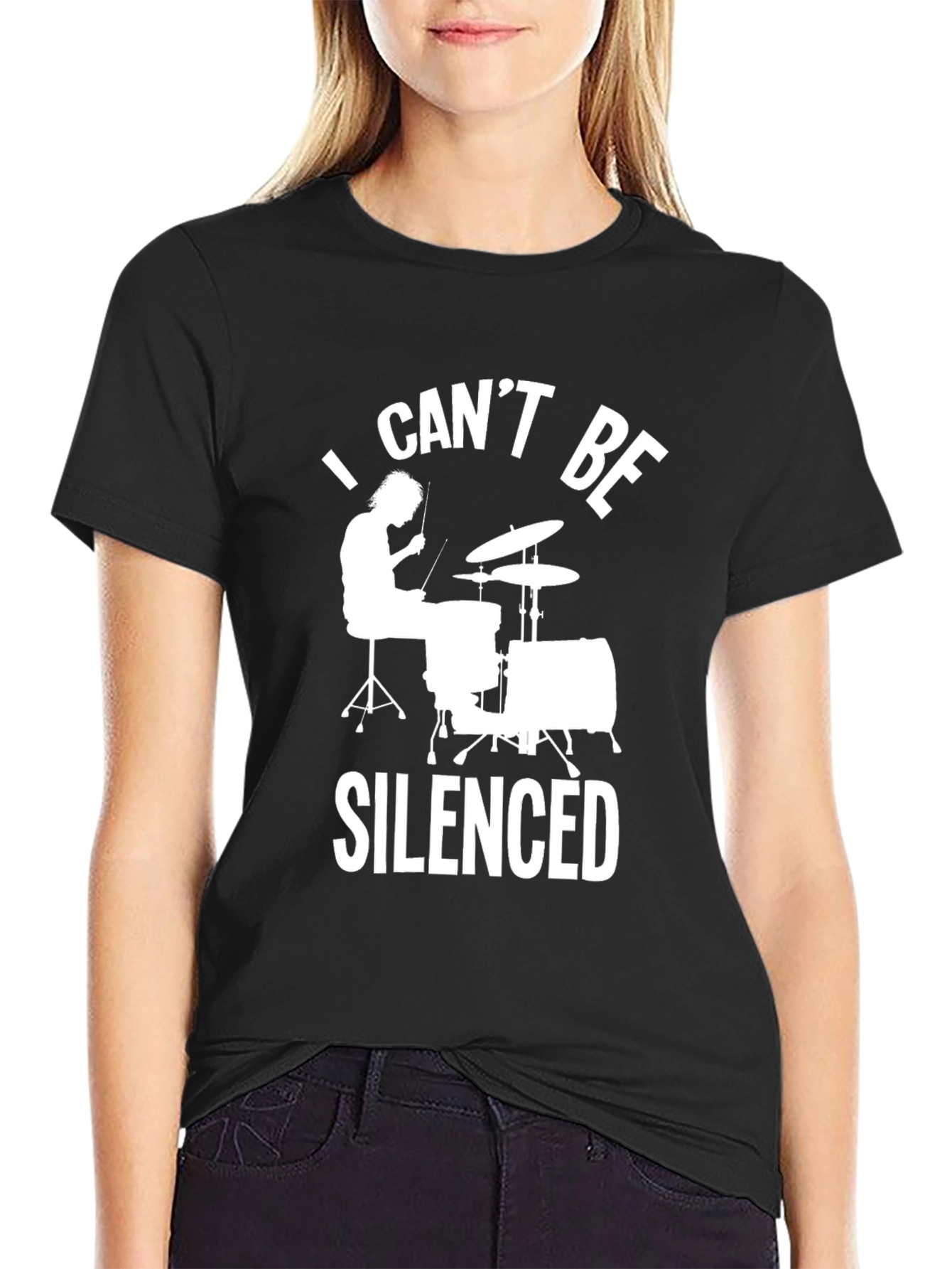 Black I Can't Be Silenced Drummer T-Shirt - Rock Music Tee view 2