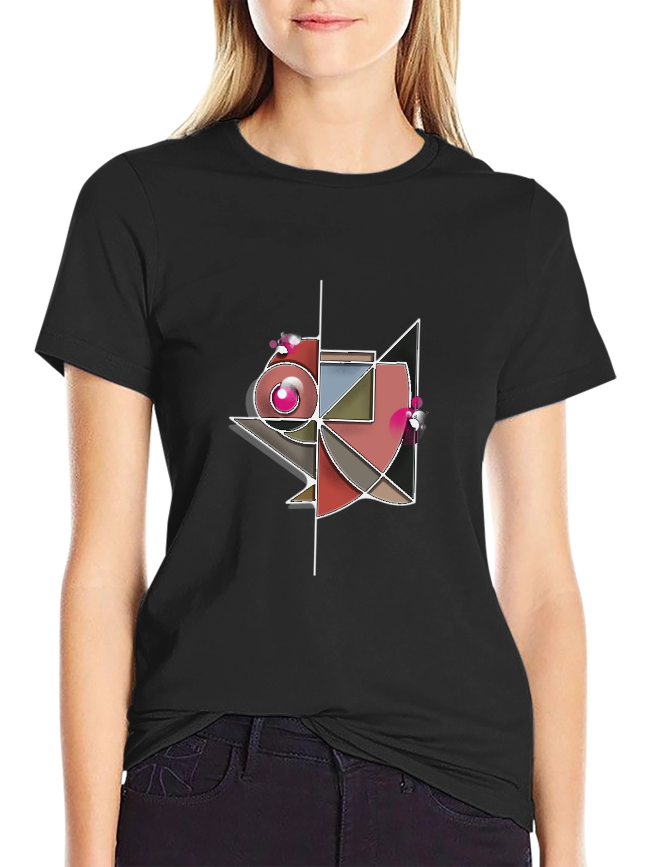 Black Abstract Geometric Graphic Tee - Modern Art Shirt view 2