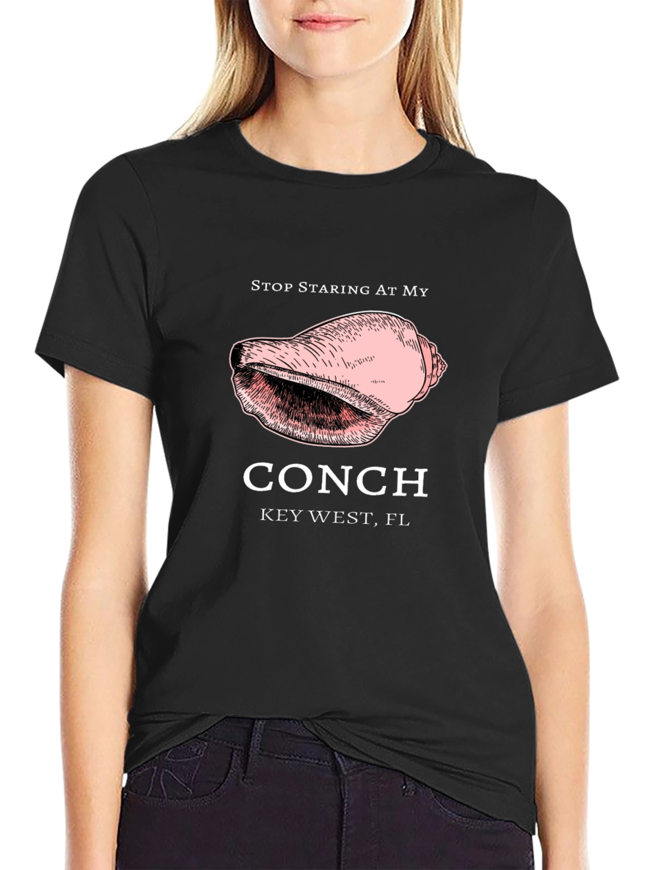 Stop Staring At My Conch Black T-Shirt - 2