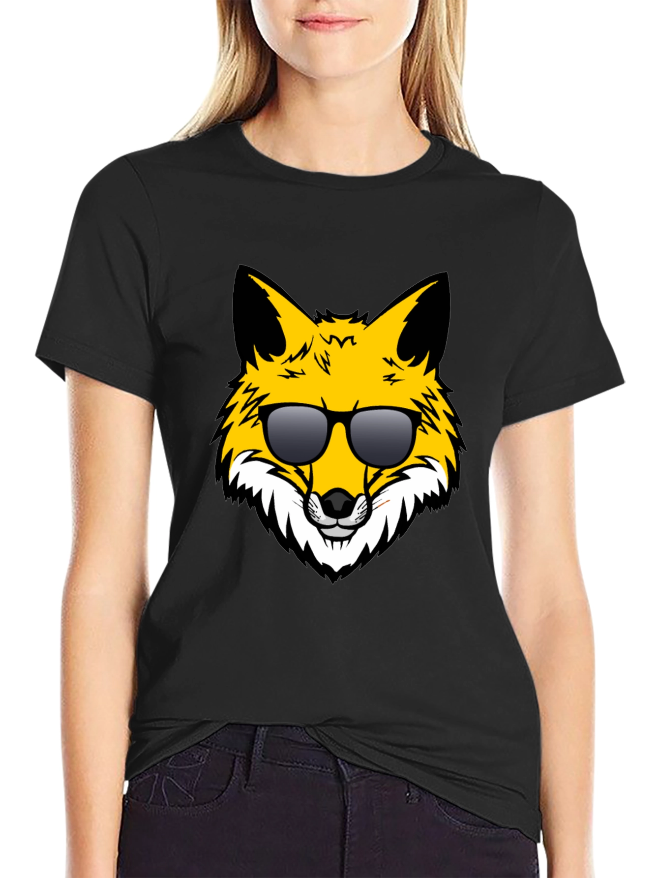 Black Cool Fox Graphic Tee - Black Unisex T-Shirt view 2