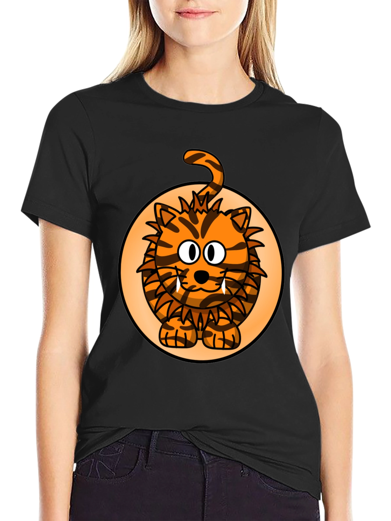 Black Cartoon Tiger Graphic Tee - Fun Animal Print Shirt view 2