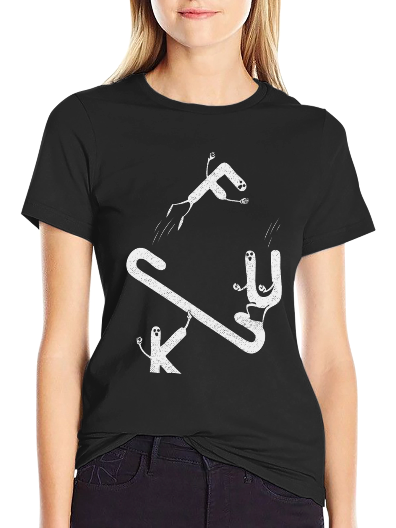 Black Funny Graphic Tee: FK U Cartoon Characters on Black T-Shirt view 2