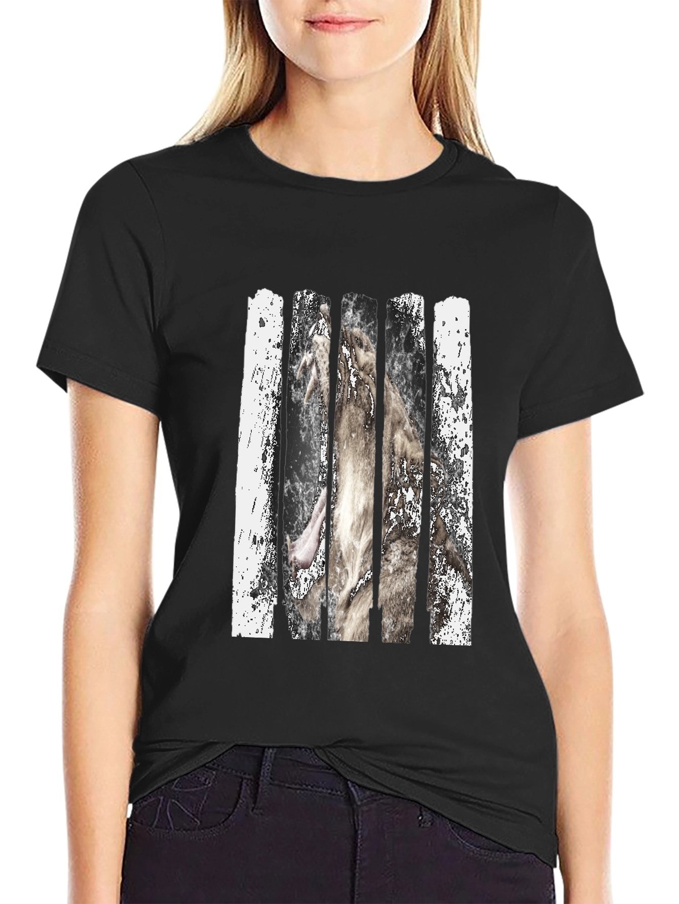 Black Wolf Behind Bars Graphic Tee view 2