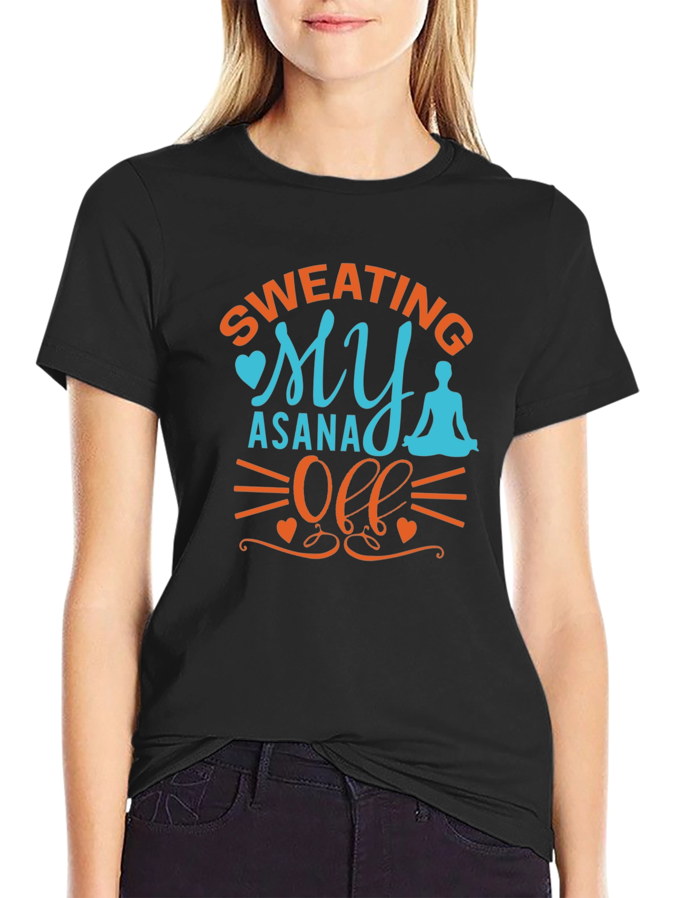 Black Yoga Asana T-Shirt - Sweating My Asana Off view 2