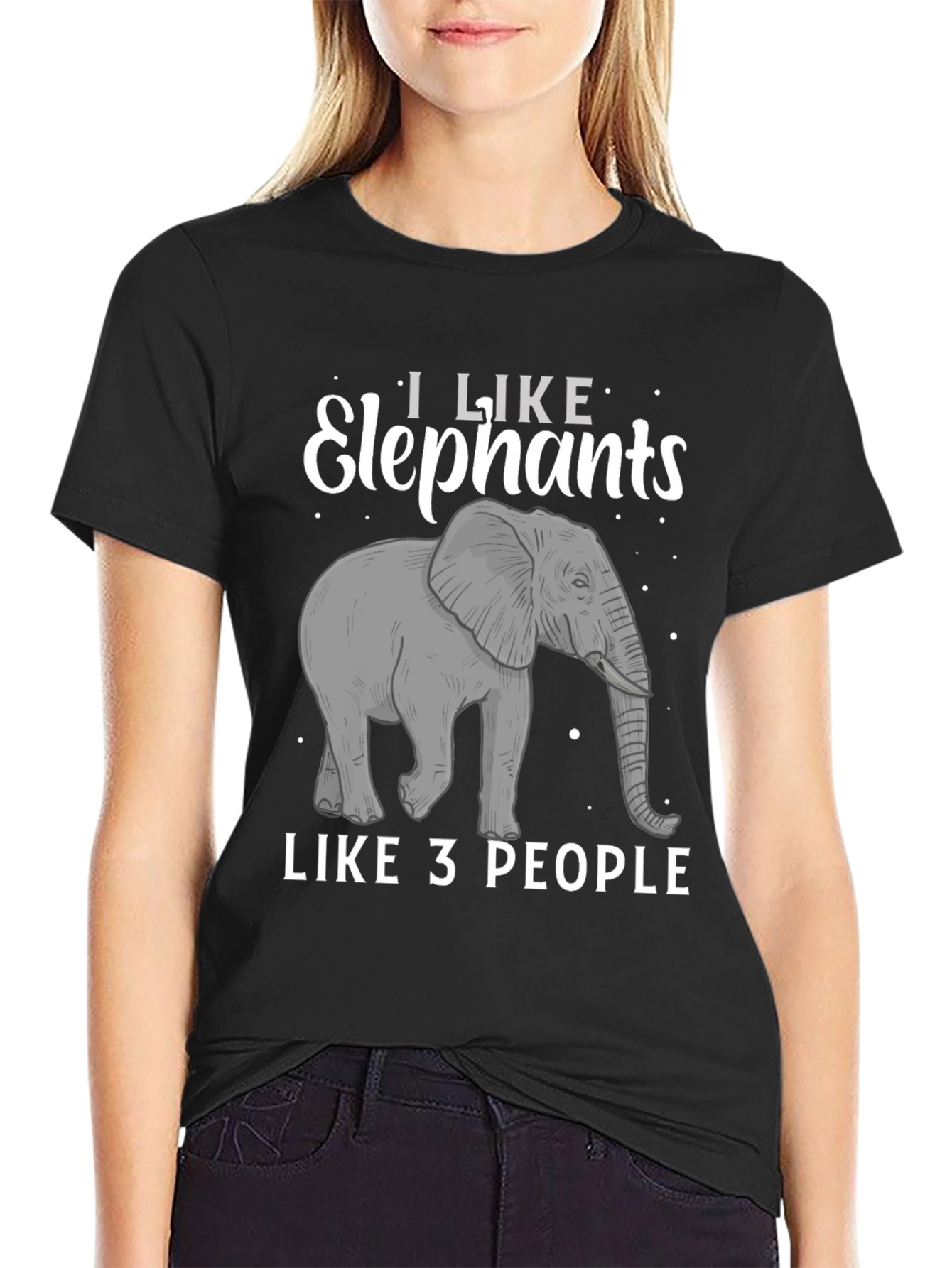 Black Elephant Lover T-Shirt: I Like Elephants, Like 3 People view 2