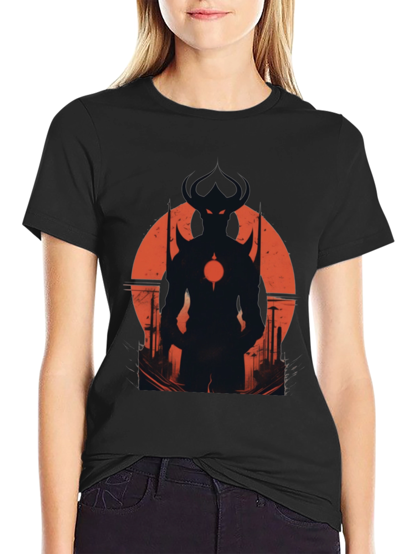 Black Men's Black T-Shirt with Demon Silhouette Graphic view 2